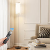 Karjoefar Floor Lamp for Living Room, Modern Standing lamp with Remote Control, Stepless Dimmable 9W Bulb & Beige Lampshade Included, Black Pole Tall Floor Lamp for Bedroom Office Karjoefar