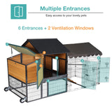 Large Chicken Coop for 4-6 Chickens,Mobile Combination of Metal and Wood Hen House Poultry Cage with Metal Run, Nesting Box,Waterproof Rain Cover Duck Coop Suumerpety