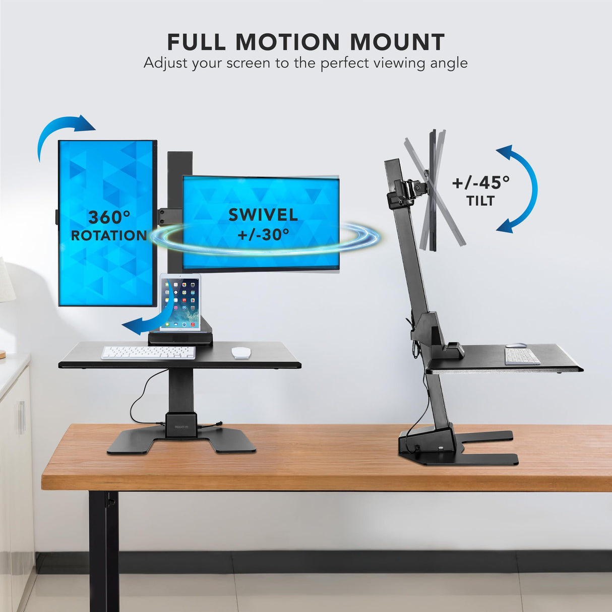 Mount-It! Double Monitor Electric Standing Desk Converter - 2 Screens Stand Up Desk Riser - Height Adjustable Desktop & 2 Mounts for Screens up to 32", Sit-Stand Convertor for Home, Office, School Mount-It!