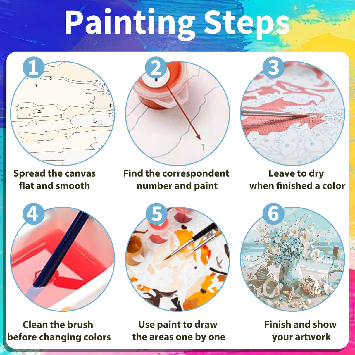 xcemhil Flower Paint by Numbers for Adults with Frame, Paint by Numbers Kit for Adults Beach, Framed Paint by Numbers Kit on Canvas for Gift Home Wall Decor 10x10 Inch xcemhil