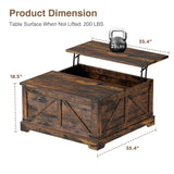 Vabches 35.4" Lift Top Coffee Table, Farmhouse Square Coffee Tables with Storage for Living Room, Center Table with USB Charging Station and Hidden Space, Grey Vabches
