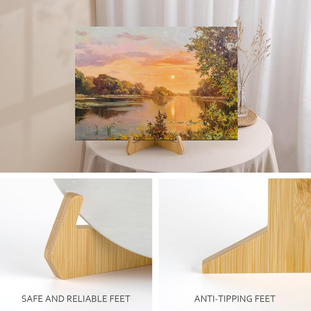 ANBOXIT Plate Stands for Display, 6 Inch Plate Holders for Displaying, Bamboo Picture Frame Stand for Tables, Tabletop Easels, Decorative Stand for Platter, Dish, Book, Photo and Plaque (1 Pack) ANBOXIT