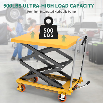 YITAHOME Hydraulic Lift Table Cart 550 LBS, Adjustable 11.4" to 42.5" in Height Double Scissor Lift Table with Locking Wheels for Material Handling and Transportation