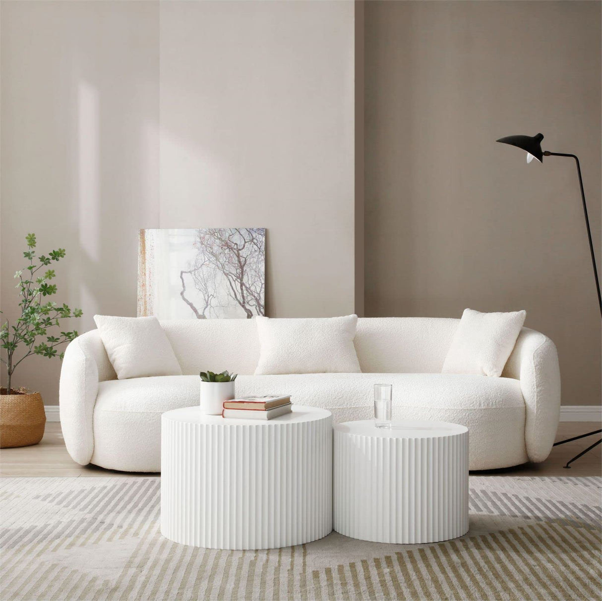 KEVINSPACE Round Coffee Table Set of 2 Nesting Coffee Table Modern for Living Room, Round End Table Set, Wooden Circle Side Table No Need Assembly Accent Furniture for Bedroom Balcony Lounge White KEVINSPACE