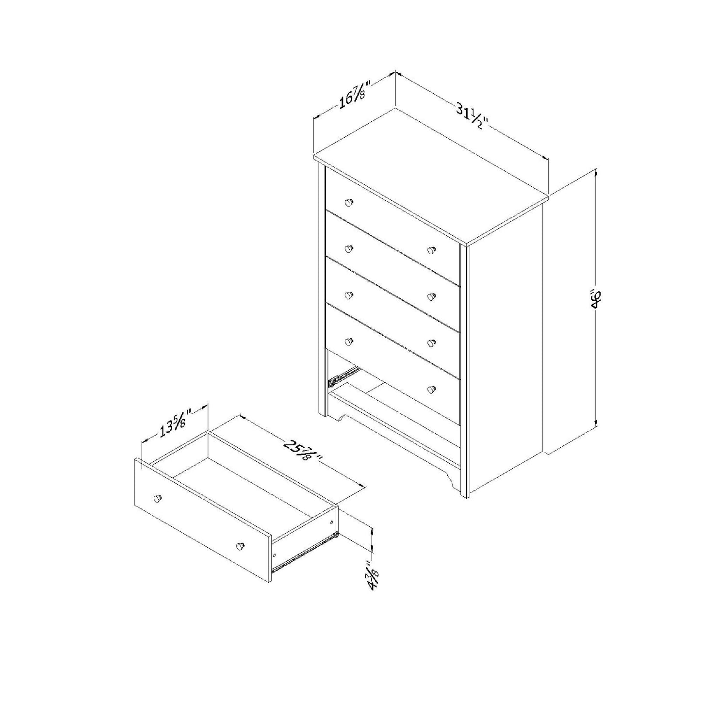 South Shore Vito Collection 5-Drawer Dresser, Black with Matte Nickel Handles, Pure Black - WoodArtSupply