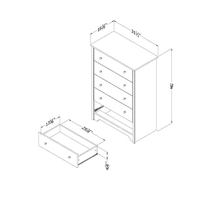 South Shore Vito Collection 5-Drawer Dresser, Black with Matte Nickel Handles, Pure Black - WoodArtSupply