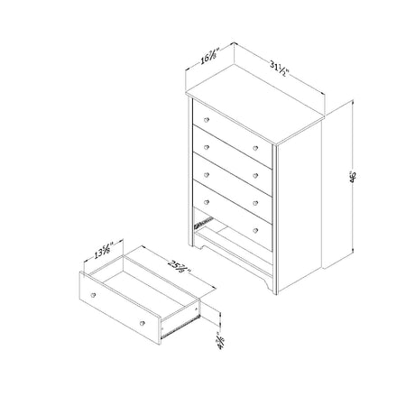 South Shore Vito Collection 5-Drawer Dresser, Black with Matte Nickel Handles, Pure Black South Shore