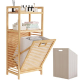Lkeiyay Laundry Hamper Tilt-Out Laundry Linen Hamper Bamboo, 2 storage shelves and Removable Lining for Bedroom,Laundry Room,bathroom storage cabinet Lkeiyay
