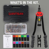 Rivet Nut Tool, GIANTISAN 16-Inch Rivnut Tool Kit with 12 Metric and SAE Mandrels, 176Pcs Rivet nut Assortment Kit, and Rugged Carrying Case G GIANTISAN