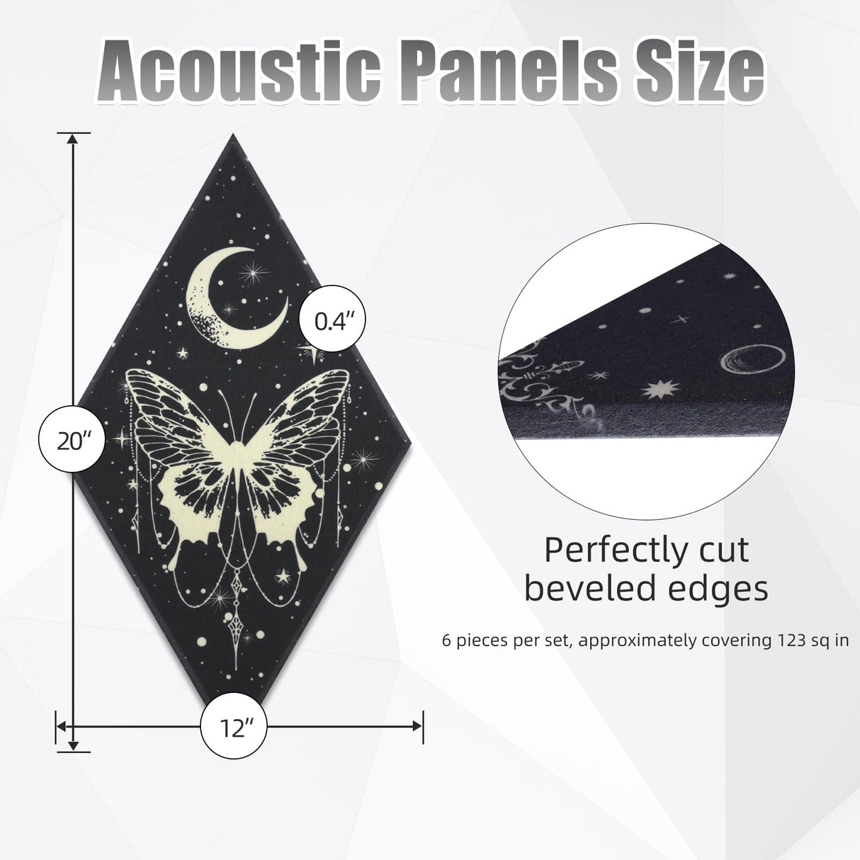Tutmyrea 6 Pack Art Acoustic Panels Soundproof Wall Panels with Self-Adhesive, 20x12inchs Sound Absorbing Panels Boho Wall Decor, Gothic Decorative Acoustical Wall Panels Moon Stars Sun Phases Tutmyrea