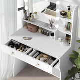 CUOZOVA Vanity Desk with Mirror and Lights, White Vanity with Lighted Mirror, Vanity with Lights with Drawers & Shelves, Makeup Vanity Desk with Lights for Bedroom & Dressing Room, 3 Lighting Modes CUOZOVA