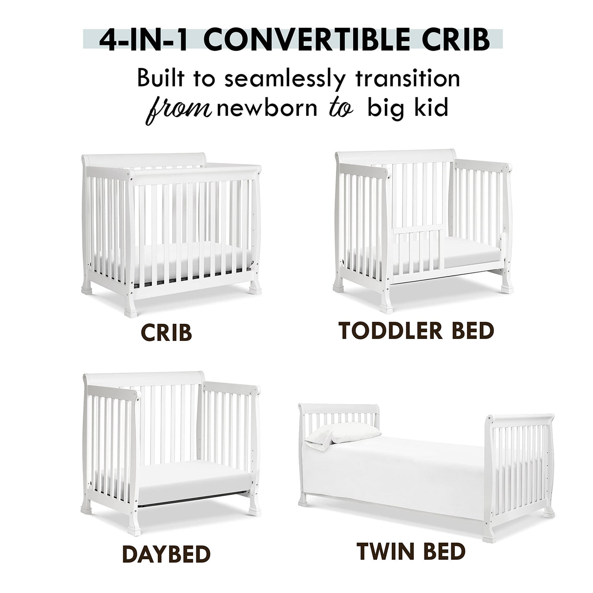 DaVinci Kalani 4-in-1 Convertible Mini Crib in White | Greenguard Gold Certified DaVinci