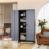 Fesbos Metal Rolling Storage Cabinet-74.6” Tall Steel File Cabinets with Wheels Lockable Doors and Adjustable Shelves-Black & Gray Steel Storage Cabinet for Home, School, Office, Garage Fesbos