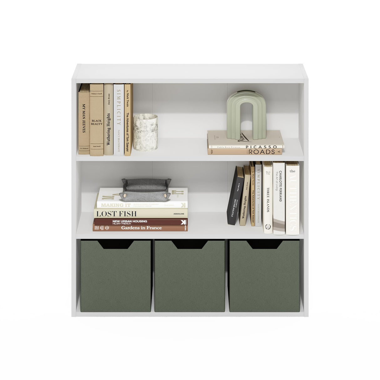 Furinno PASIR Book Shelf, 3-Tier Bookshelf, Bookcase with Open Shelf, 9.3 x 31.3 x 31.5, for Living Room, Bedroom, Home Office, White Furinno