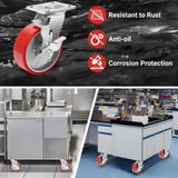 Nefish 6 Inch Heavy Duty Industrial Grade Casters Wheels, Aluminum Core PU Castor Set of 4, Durable Plate Swivel Casters with Brake 5000 LBS, Anti-Corrosion Wheels for Industrial, Equipment Nefish