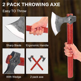 16" Throwing Axe Set with Beech Wood Handle, Professional Throwing Hatchet Set of Two, Viking Style Throwing Tomahawks with Steel Wedge for Adults' Competition and Outdoor Recreation, Red LUIOUS
