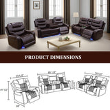 GEBADOL Power Recliner Sofa Set, Leather Recliners with Built-in USB Ports/Storage Console, Reclining Couch Set for Living Room/Home Theatre/Office (Brown, Sofa+LOVESEAT+Chair) GEBADOL