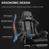 GTPLAYER Gaming Chair, Computer Chair with Footrest and Lumbar Support, Height Adjustable Game Chair with 360°-Swivel Seat and Headrest and for Office or Gaming (Faux Leather, Black) GTPLAYER