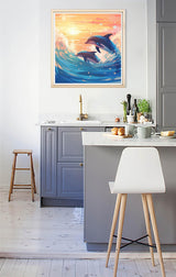 Diymood Paint by Numbers for Adults Dolphin, DIY Oil Painting Sunset Acrylic Paint by Number Kits for Kids Adults Beginner for Home Wall Decor 20x20 inch Diymood