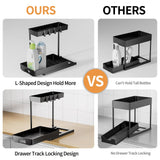 Delamu 2 Pack Under Sink Organizers and Storage, 2 Tier Pull Out Bathroom Cabinet Organizer, L-Shape Black Under Bathroom Kitchen Sink Organizer with Drawer for Under Sink Storage Organizer Delamu