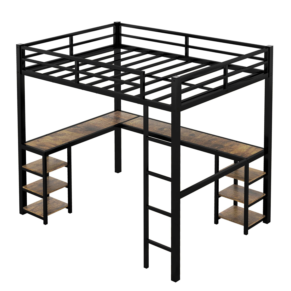 Full XL Loft Bed with Desk and Storage Shelves, Heavy Duty Loft Bed with Desk and Ladder, Full XL Loft Bed for Kids, Teens(Vintage Desk) Bellemave