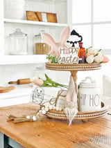 2 Tiered Tray Wooden Serving Stand by Felt Creative Home Goods. Small Beaded Tray for Home Decor Display Farmhouse Country Decoration Kitchen or Dining. Includes 3 Finial Custom Handles (Brown) Felt Creative Home Goods