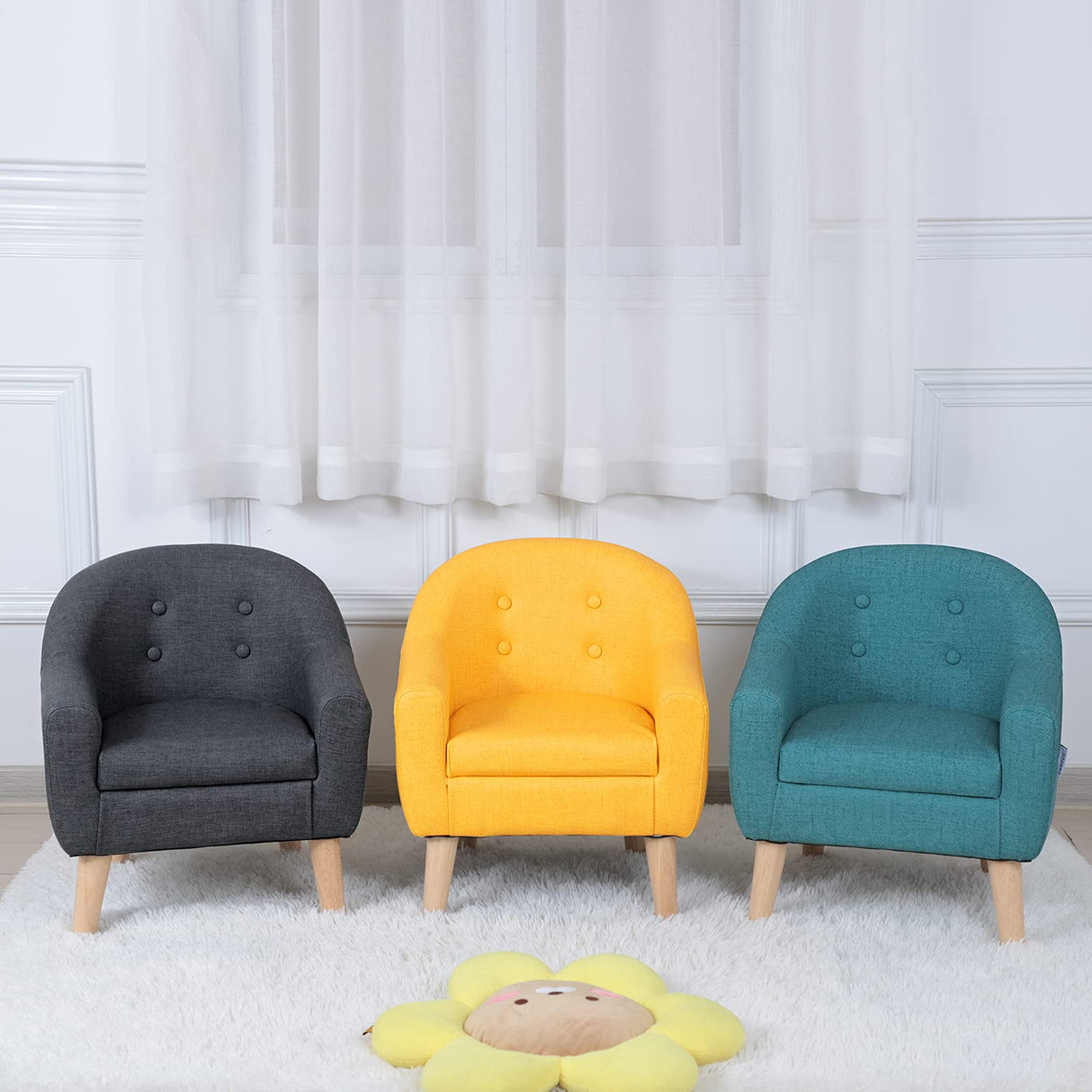 Single PVC Kids Sofa Chair, Toddler Sofa Couch with Wooden Legs, Children Armchair for Children Gift (Blue) Getifun