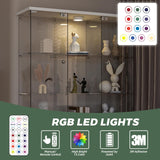 HAMBING Glass Display Cabinet with LED Light & Lock, 4 Shelves 3-Column Display Showcase, 2 Side Doors and Open Center Column, Tempered Glass Curio Cabinet for Bedroom, Living Room - White HAMBING