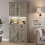 UPOSOJA Farmhouse Kitchen Pantry Cabinet with Operation Table, 72.6" Storage Cabinet with LED Lights and Power Strip, Adjustable Shelves for Dining Room, Bathroom, Living Room (Gray) UPOSOJA