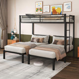 HKOLIE Heavy Duty Triple Bunk Bed for 3, Twin Over Twin Over Twins with Guardrails and Ladder, Metal Bunk Bed, 3 Bed Teens and Adults, No Box Spring Needed (Black) HKOLIE