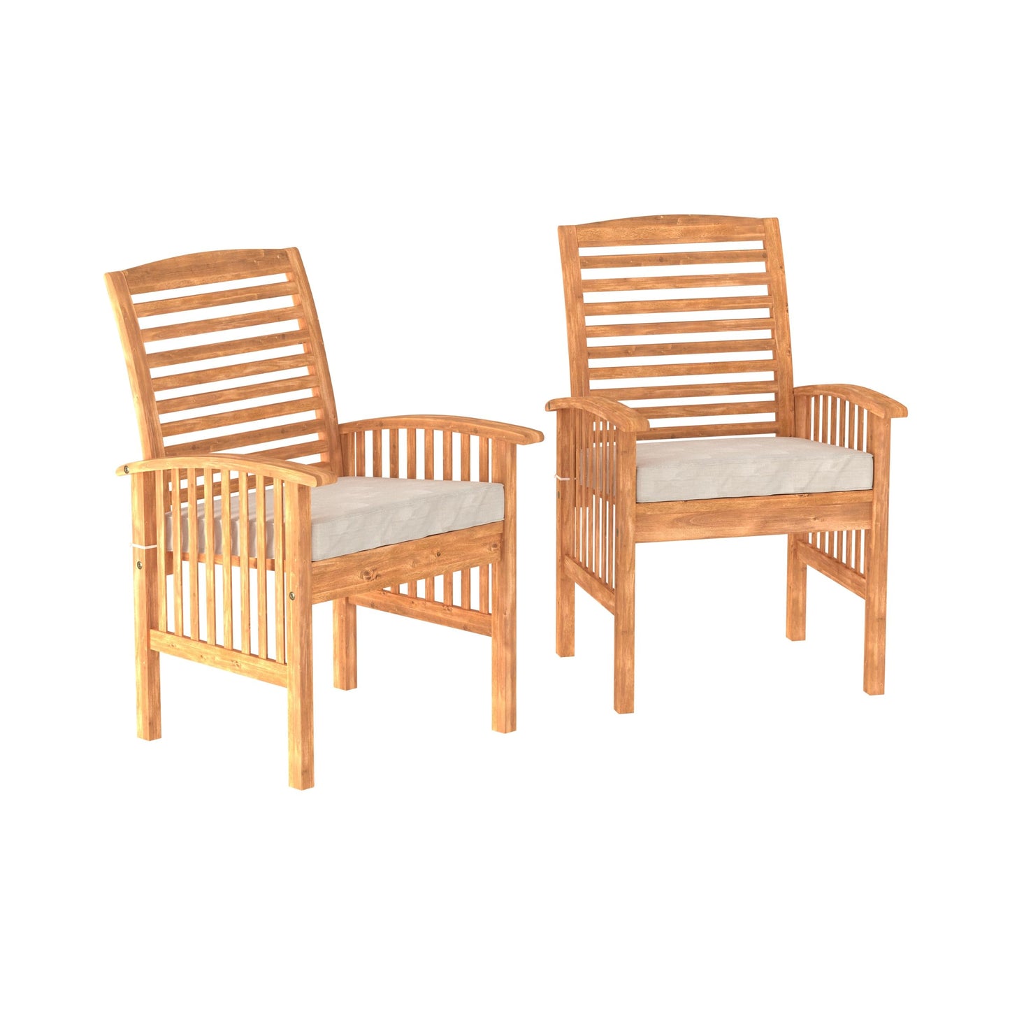 Walker Edison Rendezvous Modern 2 Piece Solid Acacia Wood Slat Back Outdoor Dining Chairs, Set of 2, Brown - WoodArtSupply