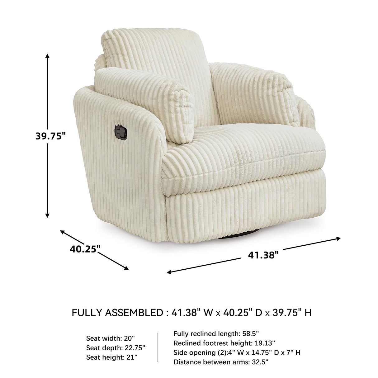 Signature Design by Ashley Tie-Breaker Cozy Contemporary Manual Press-Back Swivel Glider Rocker Recliner with 2 Bolster Pillows and Hidden Storage, White Signature Design by Ashley