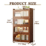 qeknxks 55" Bamboo Bookcases,Book Shelfs with Acrylic Doors,Freestanding Display Storage Shelves for Collectibles,4 Tier Tall Bookshelfs & Bookcases for Living Room Bedroom Home Office qeknxks