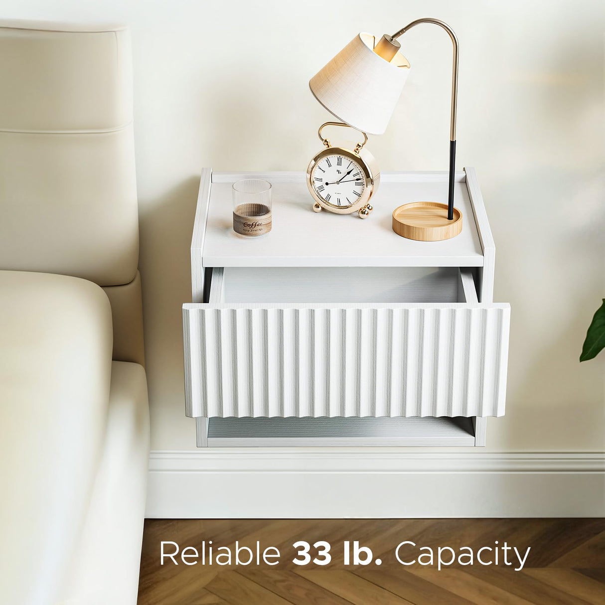 Floating Nightstand Bedroom Bedside Table - Wood Night Stand Set 2 for Small Spaces, Wall Mounted Cabinet with Storage Drawer, White Modern Night Stand for Dorm Hallway Entryway Lazzanto