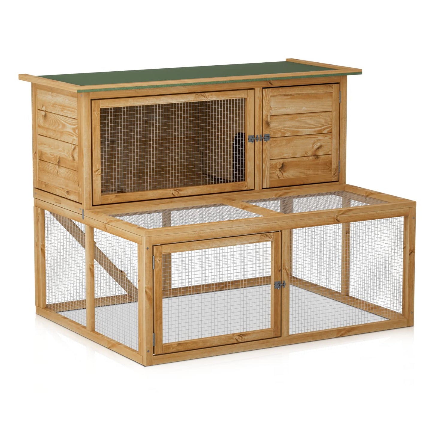 MoNiBloom 2-Level Chicken Coop with Run and Ventilated Wood Hen House - Spacious 47 x 35 x 35.5 inches Small Animal House with Removable Tray, Ramp, and Asphalt Roof for Hens, Quail, and Bunn - WoodArtSupply