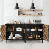 Likein Modern Sideboard Buffet Cabinet 58" with 4 Doors, Long Coffee Bar Credenza Storage Cabinet with Adjustable Shelves, Console Table for Dinning room, Living Room, Hallway, Bedroom, Black Brown Likein