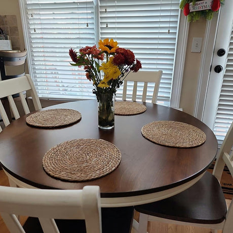 Round Woven Placemats Set of 4, 12" Boho Rattan Placemats Natural Hand-Woven Place Mats Table Decor, Chargers for Dinner Plates, Farmhouse Place Mats, Wicker Table Mats for Dining Table, Home Qavinch