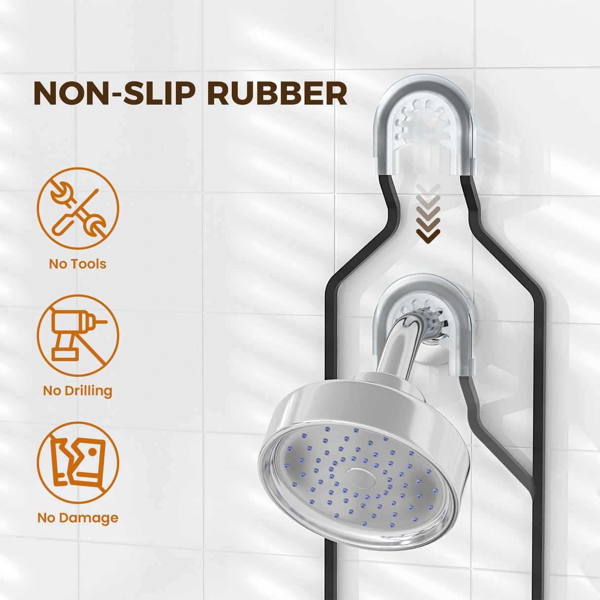 REINHARDT Shower Caddy Hanging for Handheld Showerheads Adjustable Split Shower Caddy, Rustproof Shower Organizer with Hooks for Razors Over the Head Caddy with Soap Holder Bathroom Accessories, Black REINHARDT