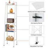 Hoctieon 5-Tier Industrial Ladder Bookshelf, Narrow Ladder Shelf, Tall Standing Bookshelf, Skinny Open Ladder Shelf, for Living Room, Home Office, Kitchen, Bedroom, Metal Frame, White Hoctieon