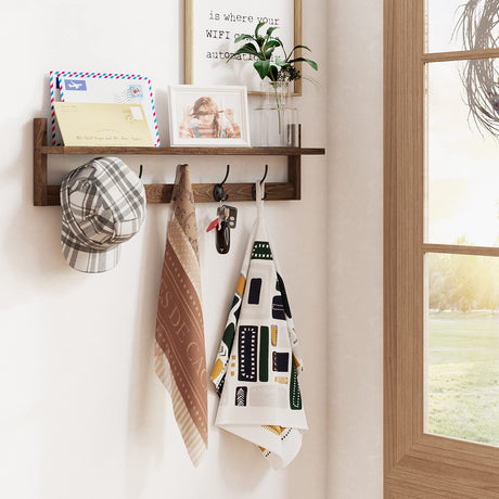 BAMEOS Wall Mounted Coat Rack with Adjustable Easy Install, Rust Proof, Brown Wooden Material, 28.9 Inch Length BAMEOS