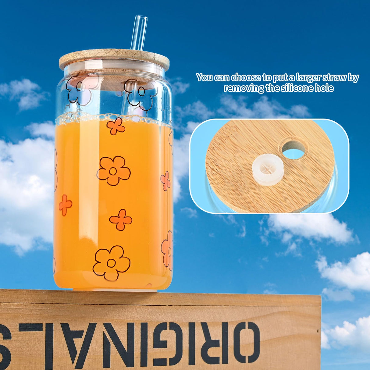 MAFYE Sublimation Glass Blanks With Bamboo Lid, 16OZ Clear Sublimation Beer Can Glass with Glass Straws Present Box Mason Jar Cups Mug Travel Tumbler for Beer, Juice, Soda, Iced Coffee, Drinks(8 PACK) MAFYE