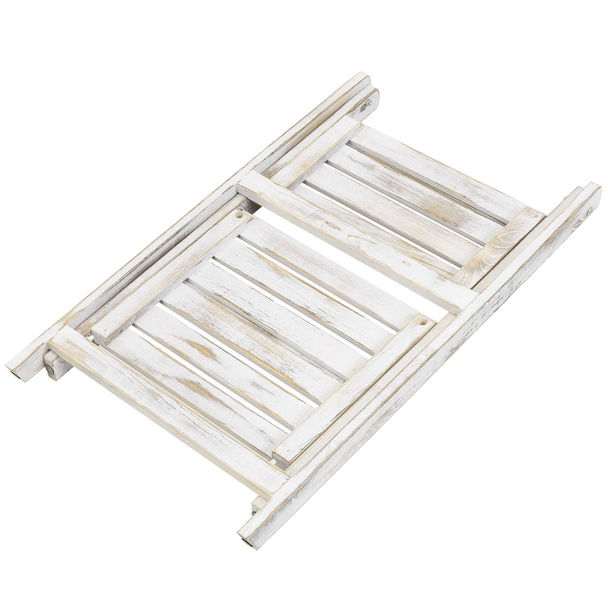 MyGift 2 Tier Rustic Whitewashed Solid Wood Freestanding Foldable Indoor Plant Stand, Decorative Wooden Display Shelf MyGift