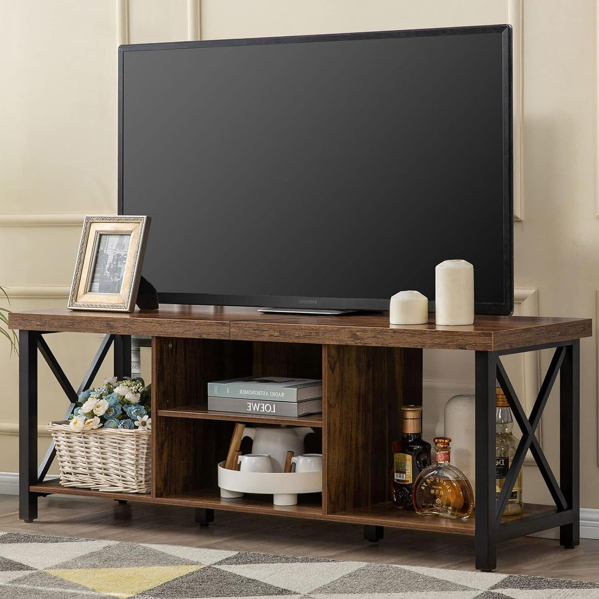 GAZHOME TV Stand for TV up to 65 Inches, TV Cabinet with Open Storage, TV Console Unit with Shelving for Living Room, Entertainment Room, Rustic Brown GAZHOME