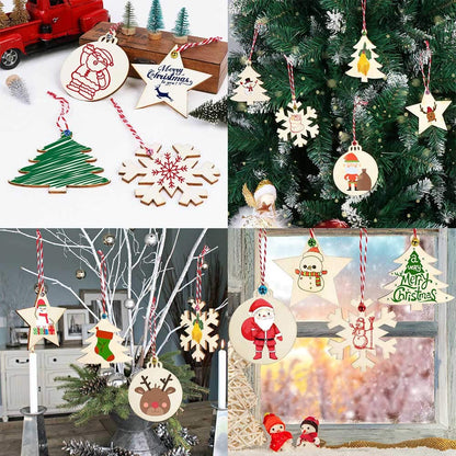 OurWarm 40PCS Wooden Christmas Ornaments Unfinished Wood Slices with Holes, Christmas Crafts DIY Centerpieces Wooden Ornaments to Paint Hanging Decorations Perfect Christmas Gifts for Kids, 4 Styles