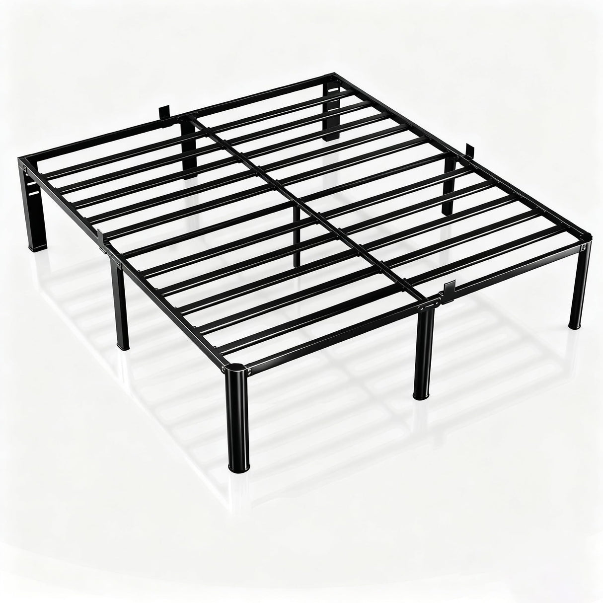 hiyuehome 14 inch King Size Bed Frame Metal Platform No Box Spring Needed with Headboard Hole Round Corner Legs Mattress Stoppers Retainers 3500LBS Queen Bed Frames Heavy Duty Steel Slats Noise-Free hiyuehome