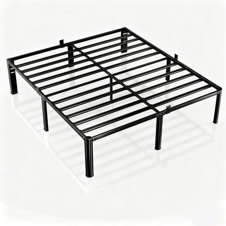 hiyuehome 14 inch King Size Bed Frame Metal Platform No Box Spring Needed with Headboard Hole Round Corner Legs Mattress Stoppers Retainers 3500LBS Queen Bed Frames Heavy Duty Steel Slats Noise-Free hiyuehome