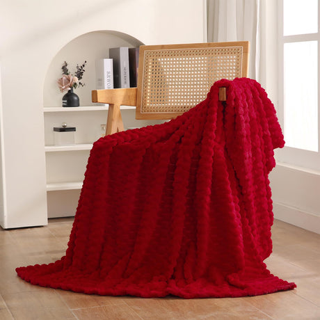 Red Throw Blanket 50"×60" inches Gifts for Mom Fuzzy 3D Jacquard Decorative Flannel Fleece Super Soft Plush Cozy Blanket for Couch Sofa Chair Lightweight Puncuntex