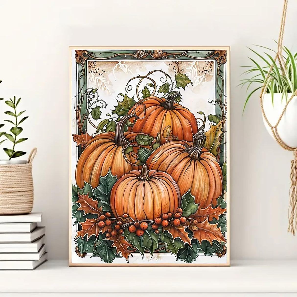 VCLKDIY Fall Pumpkin Leaf Diamond Art Kits for Adults, 5D Diamond Painting Kits for Adults Beginners, DIY Full Round Drill Diamond Dot Painting Gem Art Kits for Adult, Home Wall Decor 11.8x15.7 Inch VCLKDIY