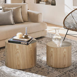 kevinplus Wood Side Table Round Small Coffee Tables Nesting End Table Set of 2 for Living Room Bedroom Office, No Assembling (Oak/Walnut - Round) kevinplus
