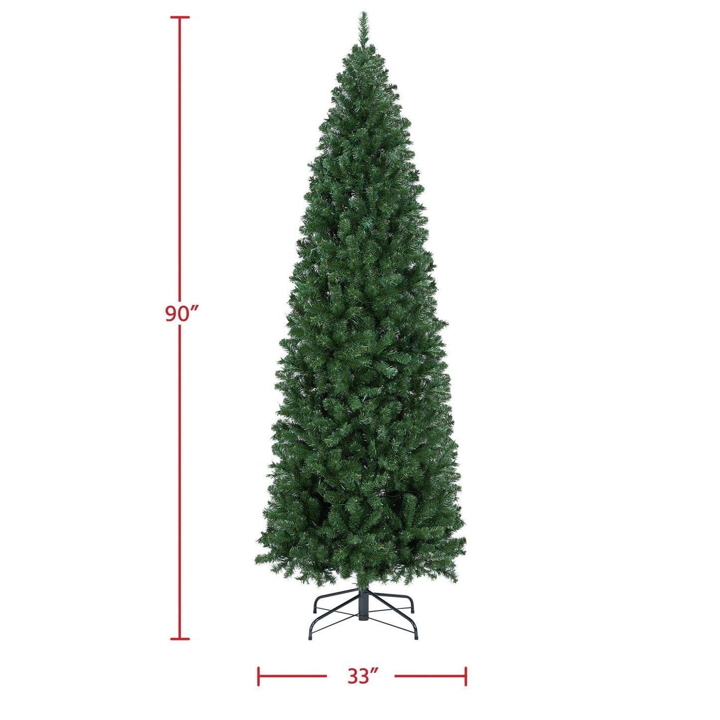 Yaheetech 7.5ft Pre-lit Kingswood Fir Pencil Artificial Hinged Christmas Tree Skinny Corner Xmas Tree with 350 Incandescent Warm White Lights Prelighted Xmas Tree with Foldable Stand, Green